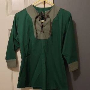 Green Tunic with Lace-Up Neckline